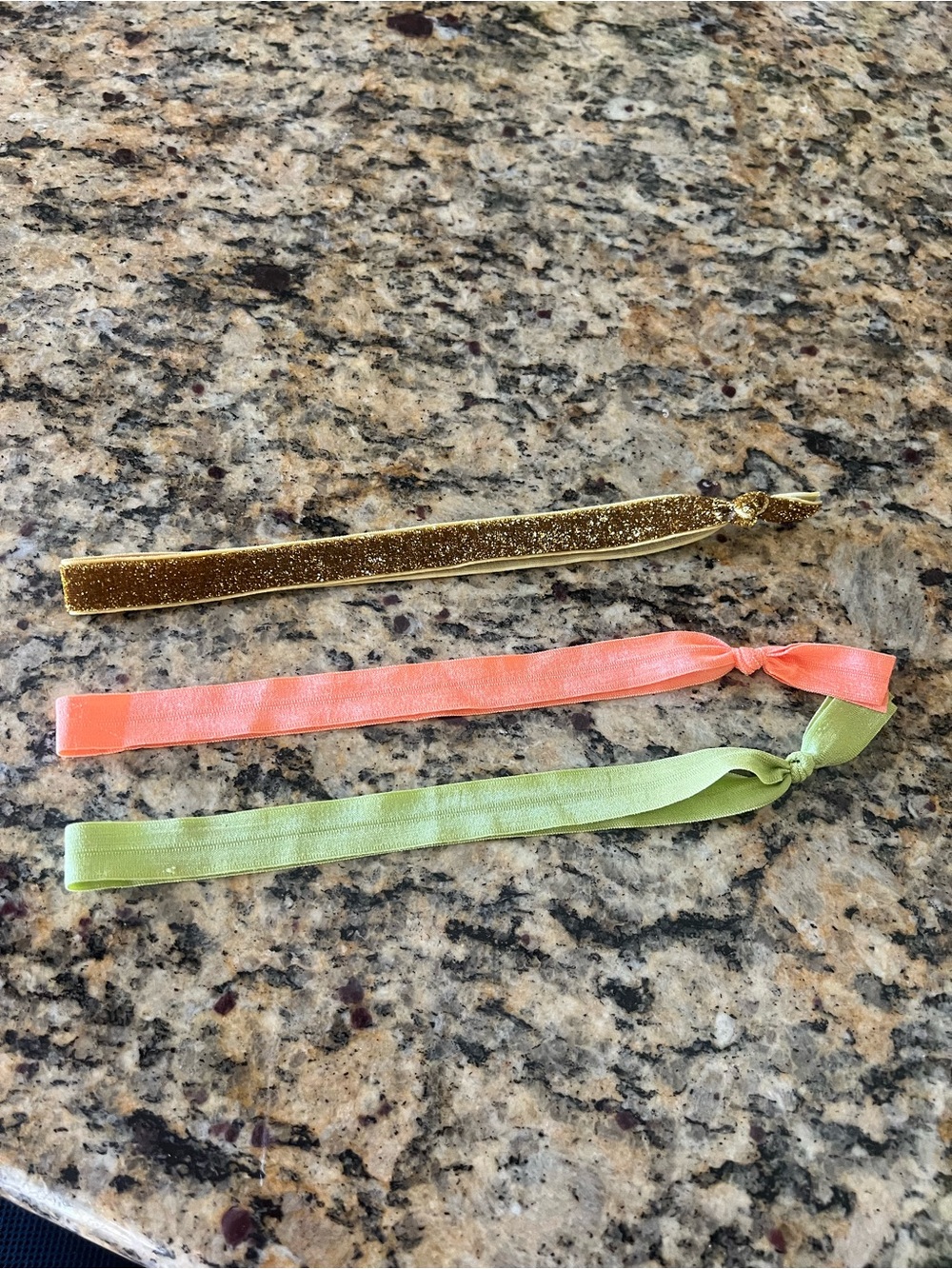 Set of 3 Elastic HeadBands - Gold Glitter, Coral, Light Green